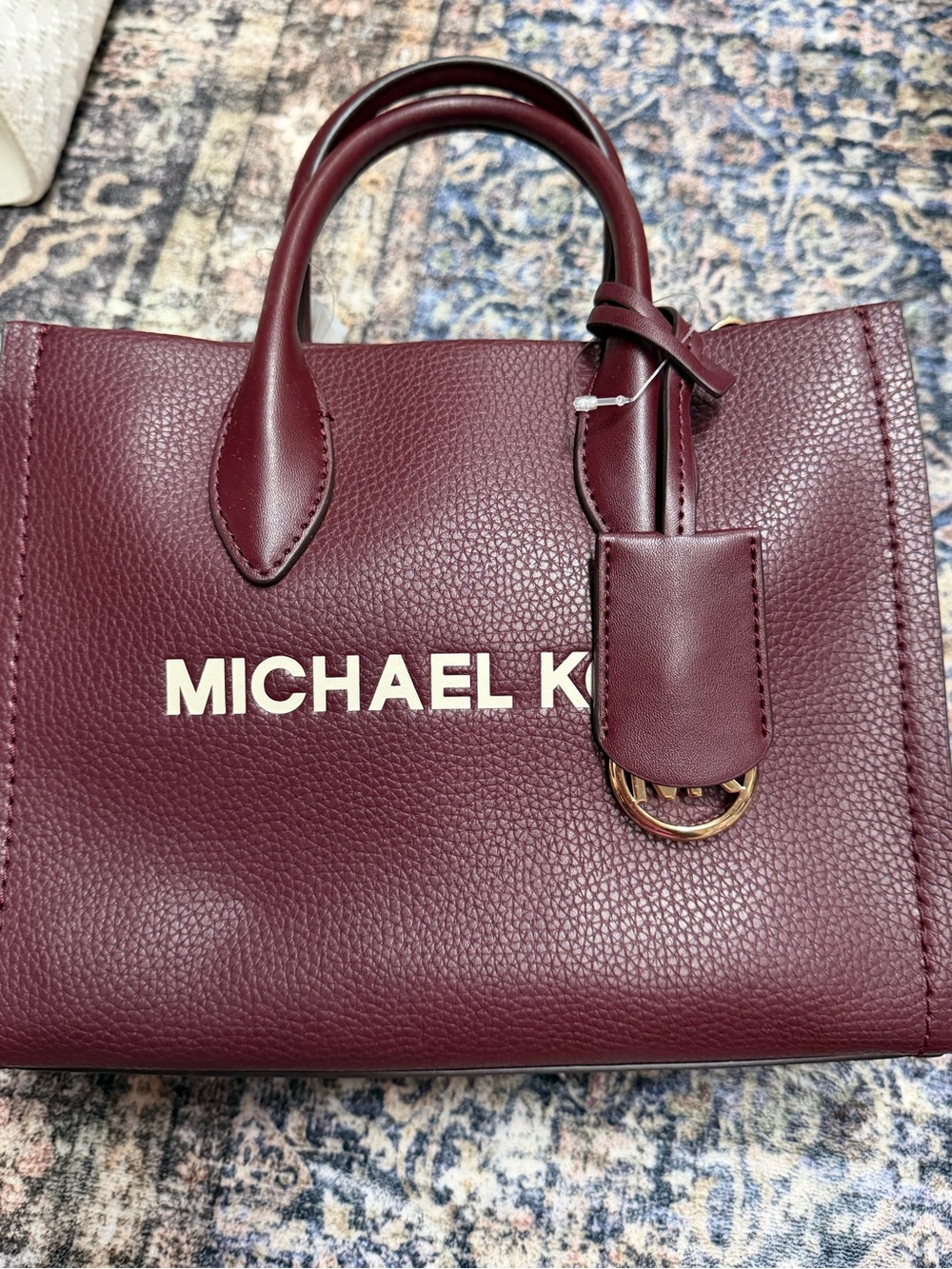Michael Kors Wine Pebbled Leather Satchel with Gold Hardware